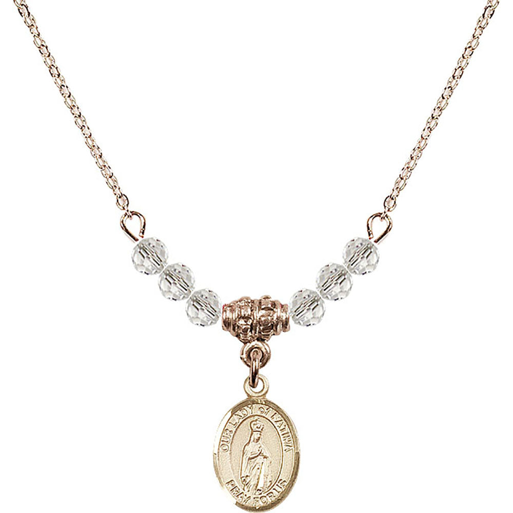 14kt Gold Filled Our Lady of Fatima Birthstone Necklace with Crystal Beads - 9205