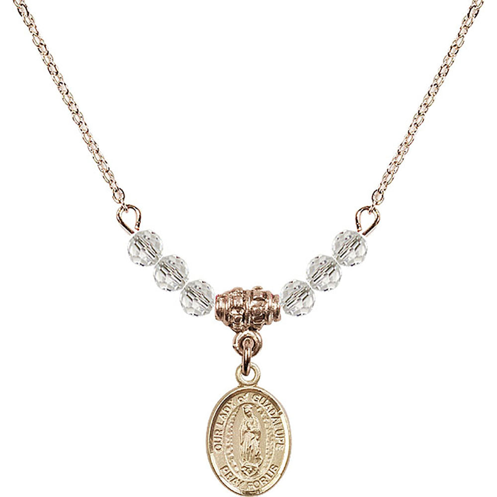 14kt Gold Filled Our Lady of Guadalupe Birthstone Necklace with Crystal Beads - 9206