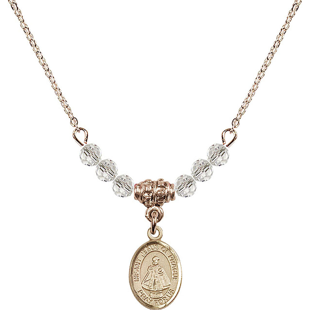 14kt Gold Filled Infant of Prague Birthstone Necklace with Crystal Beads - 9207