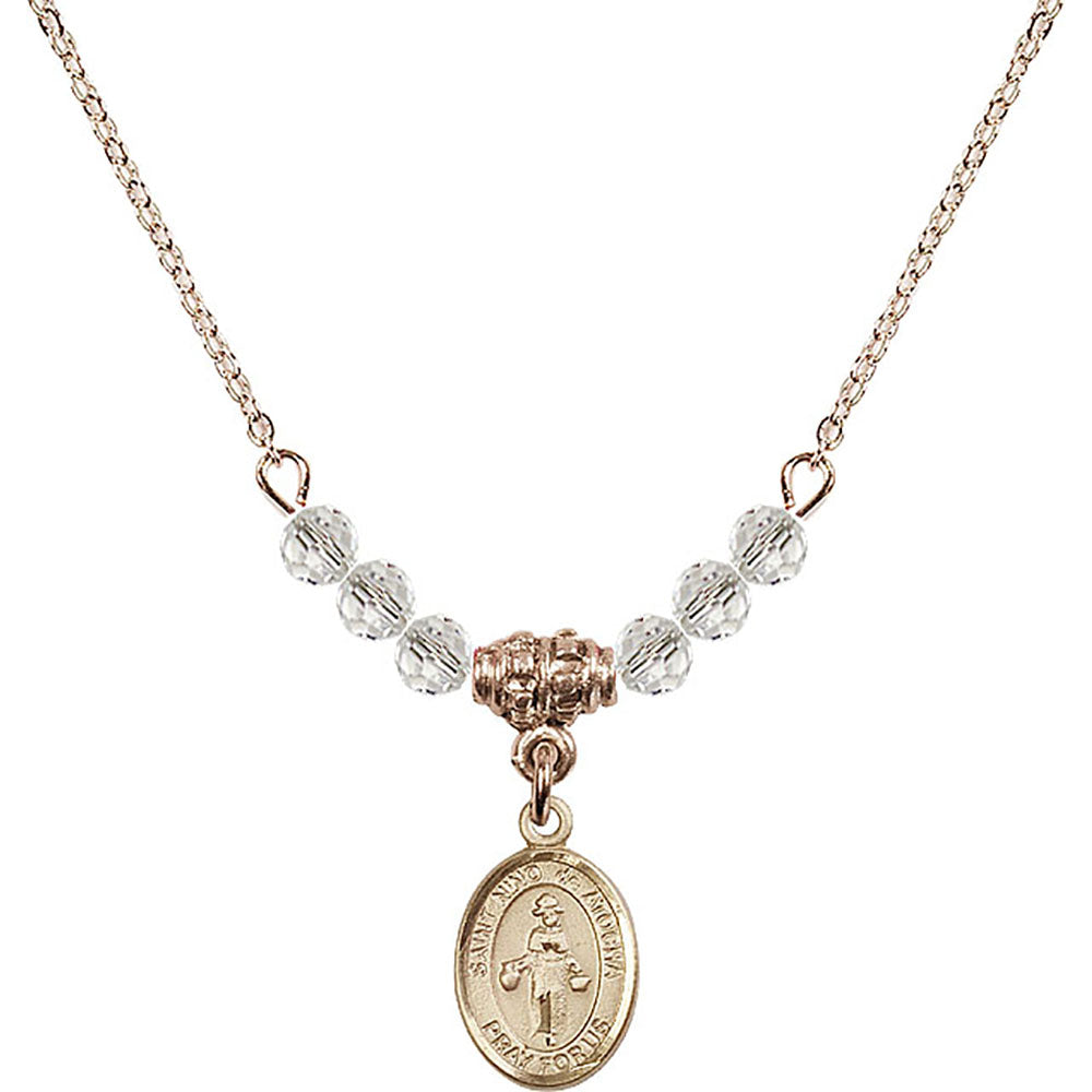 14kt Gold Filled Saint Nino de Atocha Birthstone Necklace with Crystal Beads - 9214