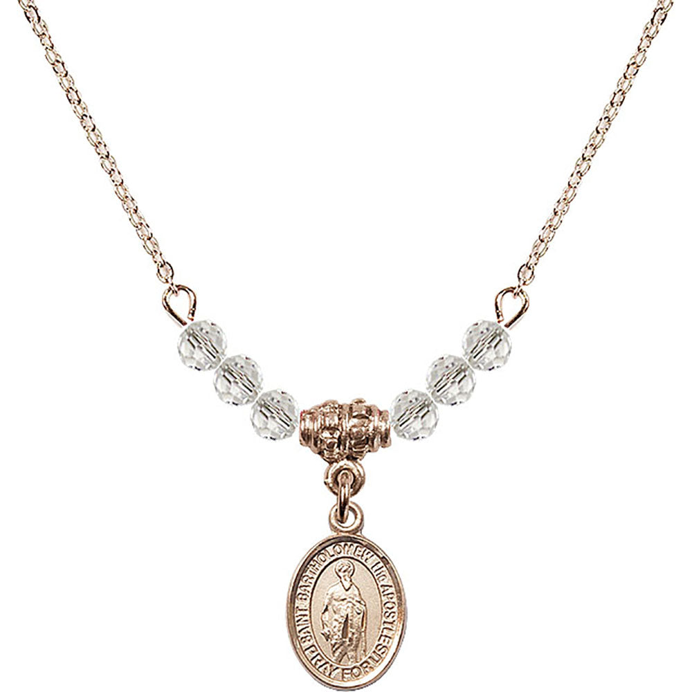 14kt Gold Filled Saint Bartholomew the Apostle Birthstone Necklace with Crystal Beads - 9238