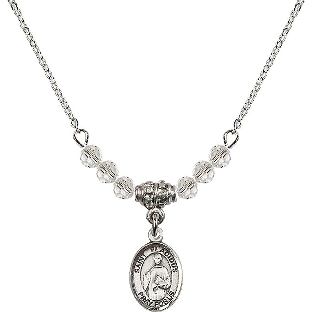 Sterling Silver Saint Placidus Birthstone Necklace with Crystal Beads - 9240