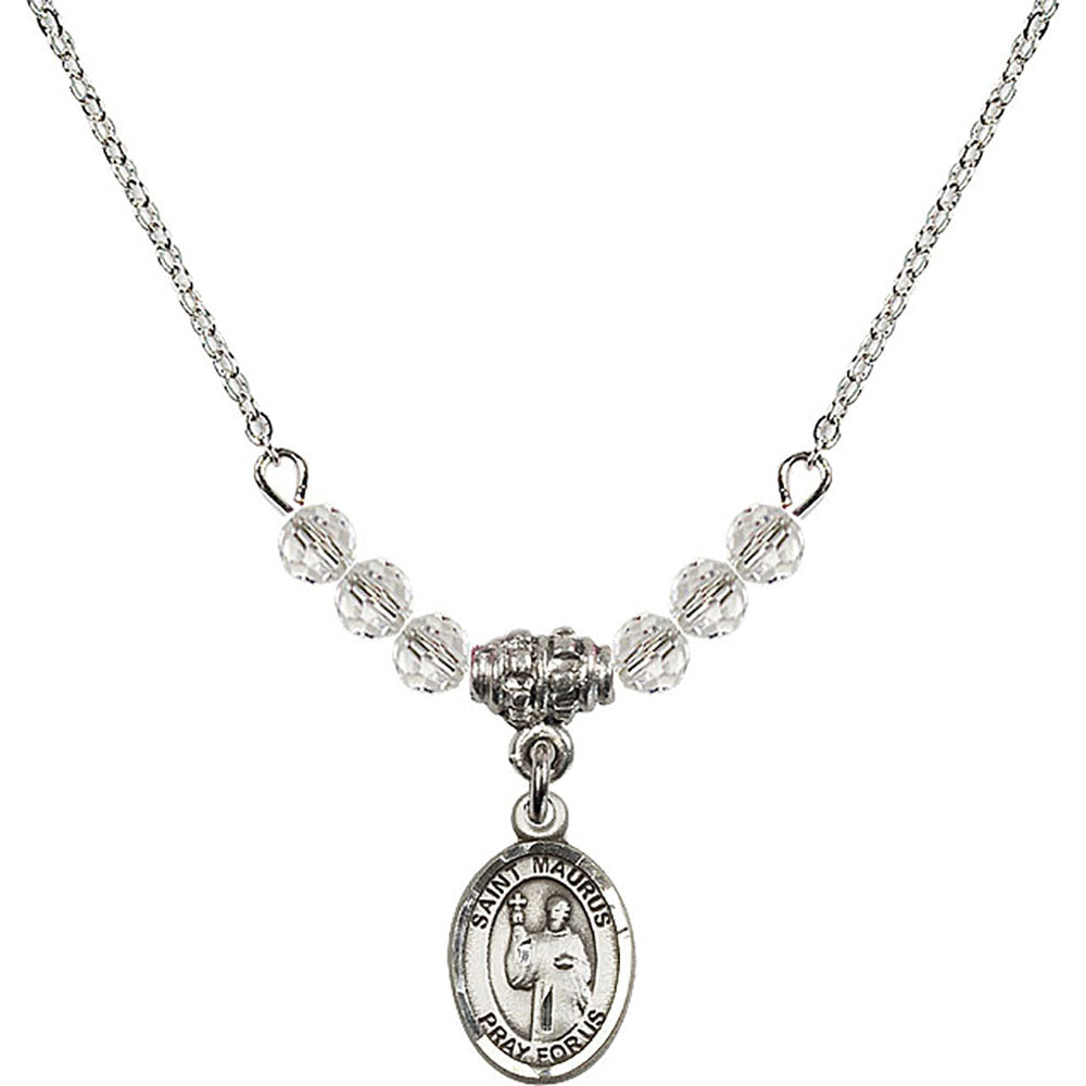 Sterling Silver Saint Maurus Birthstone Necklace with Crystal Beads - 9241