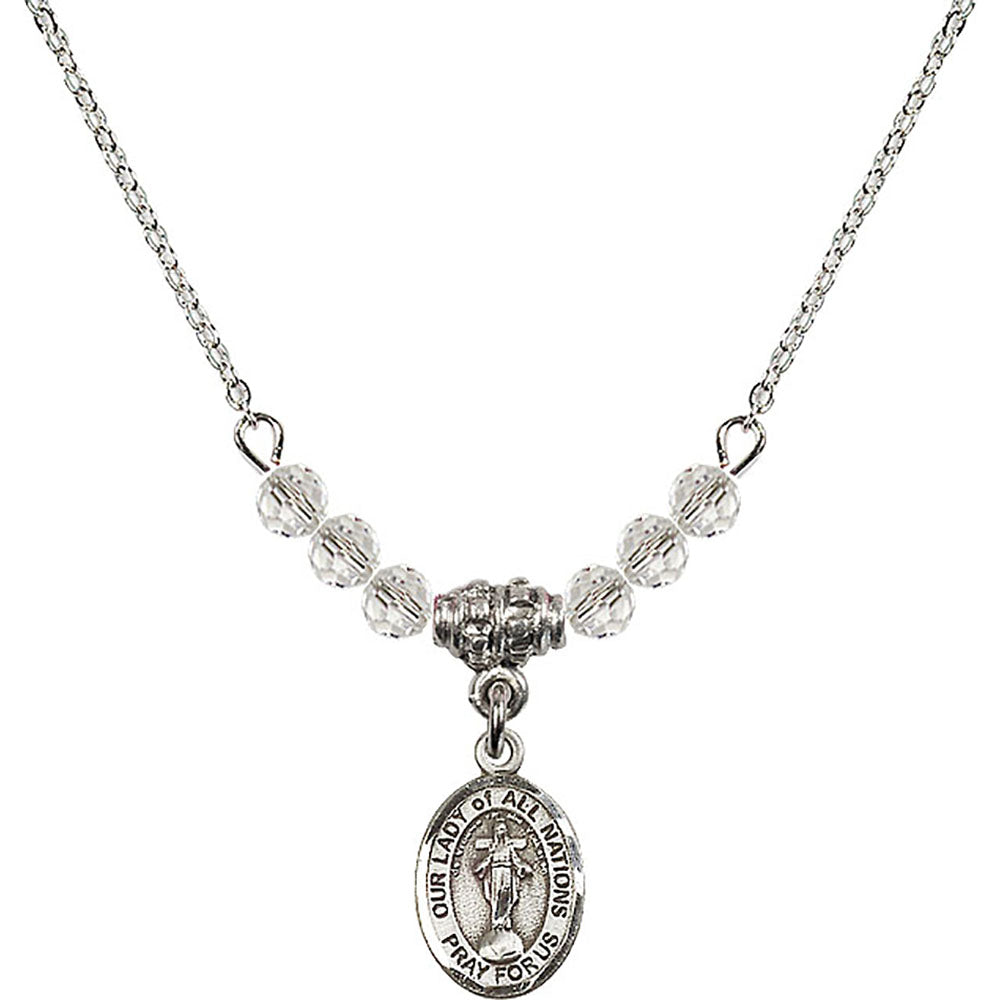 Sterling Silver Our Lady of All Nations Birthstone Necklace with Crystal Beads - 9242