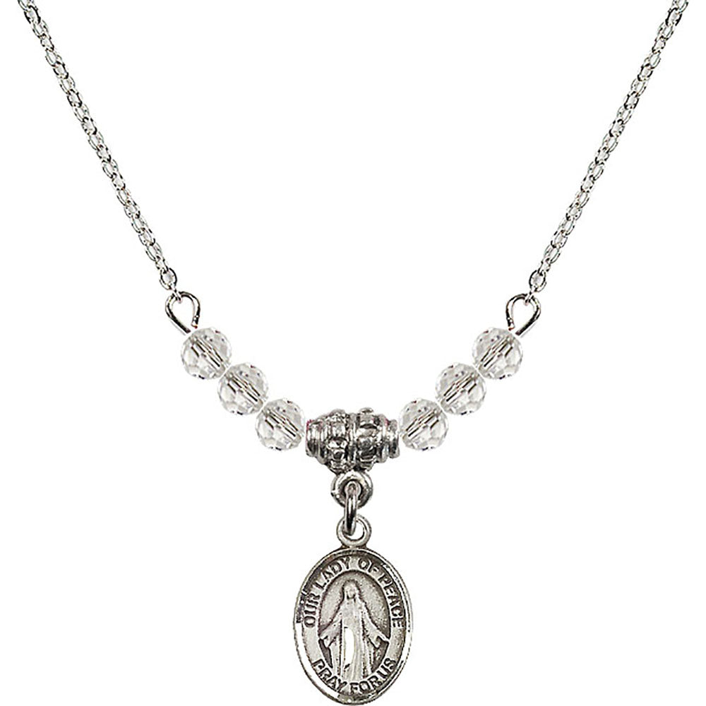 Sterling Silver Our Lady of Peace Birthstone Necklace with Crystal Beads - 9245