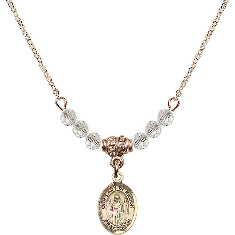14kt Gold Filled Our Lady of Knock Birthstone Necklace with Crystal Beads - 9246