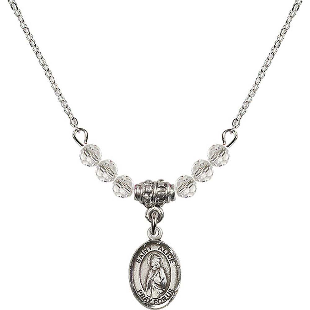 Sterling Silver Saint Alice Birthstone Necklace with Crystal Beads - 9248