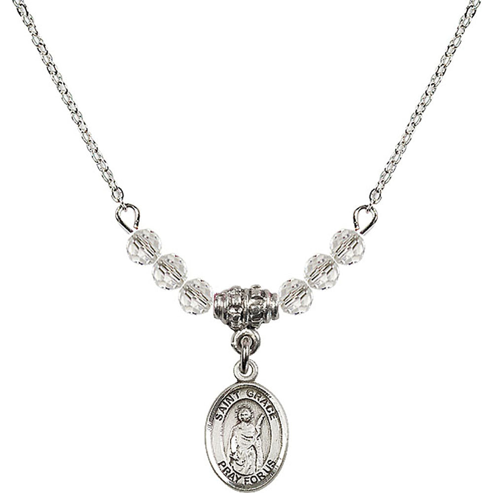Sterling Silver Saint Grace Birthstone Necklace with Crystal Beads - 9255