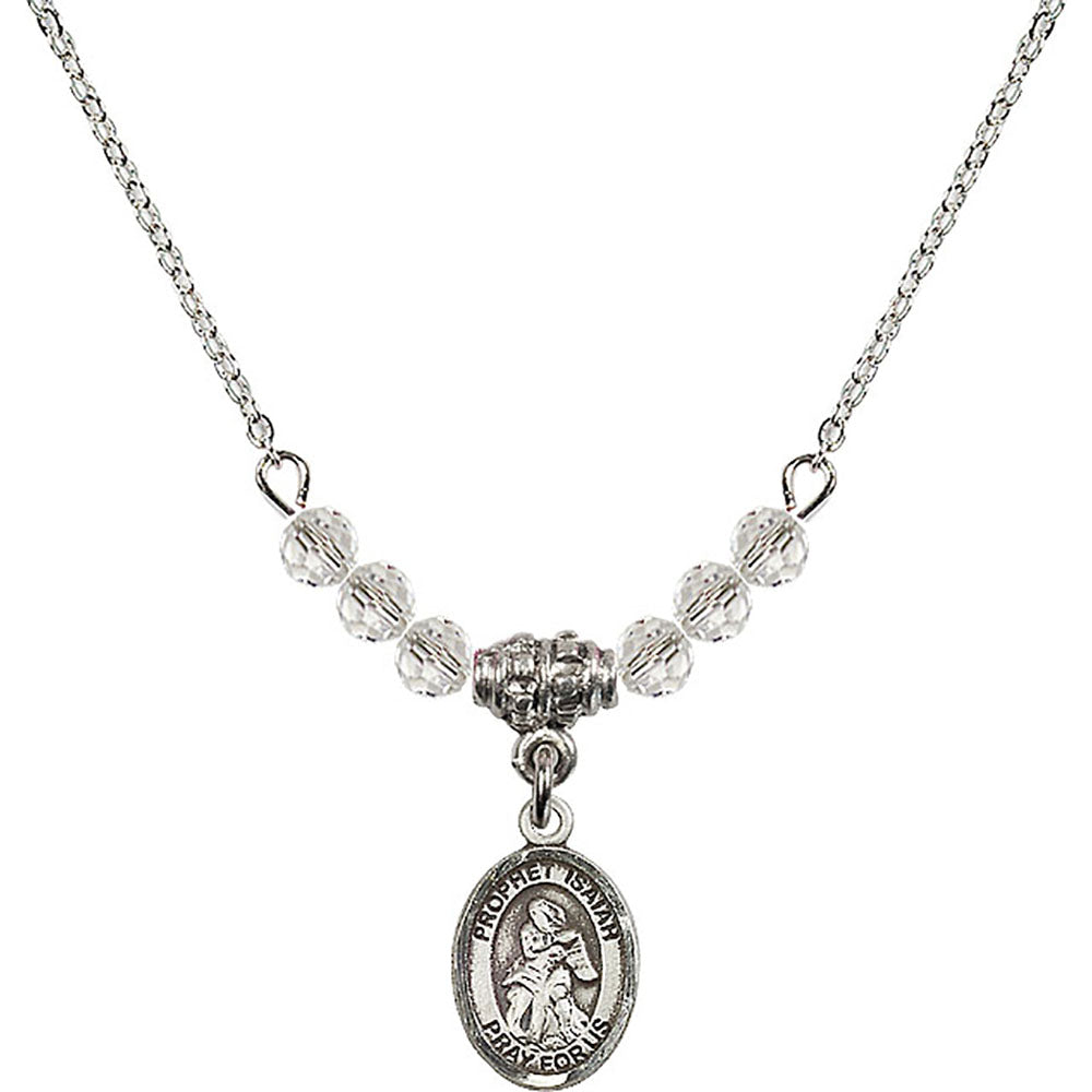 Sterling Silver Saint Isaiah Birthstone Necklace with Crystal Beads - 9258