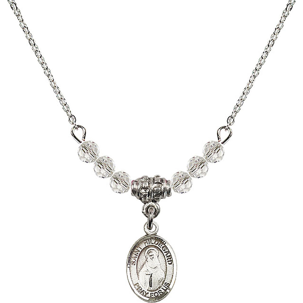 Sterling Silver Saint Hildegard von Bingen Birthstone Necklace with Crystal Beads - 9260
