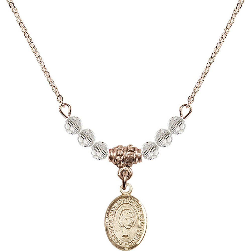 14kt Gold Filled Saint John Baptist de la Salle Birthstone Necklace with Crystal Beads - 9262