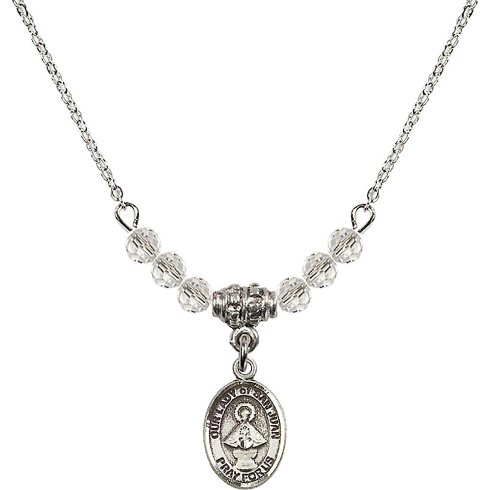 Sterling Silver Our Lady of San Juan Birthstone Necklace with Crystal Beads - 9263