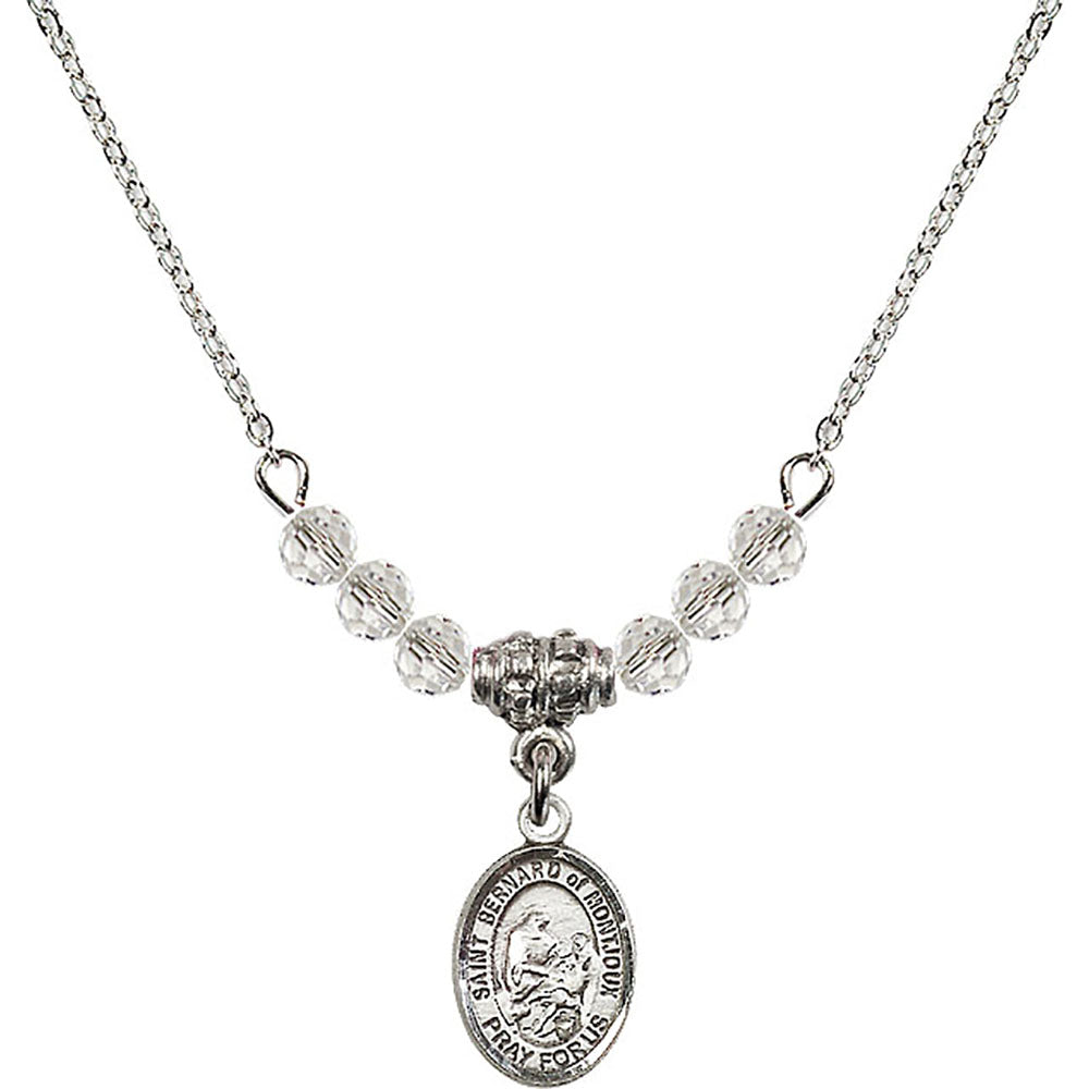 Sterling Silver Saint Bernard of Montjoux Birthstone Necklace with Crystal Beads - 9264