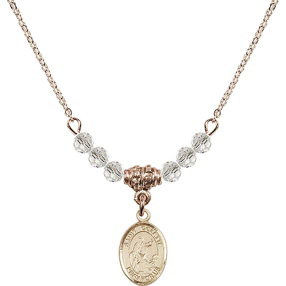 14kt Gold Filled Saint Colette Birthstone Necklace with Crystal Beads - 9268