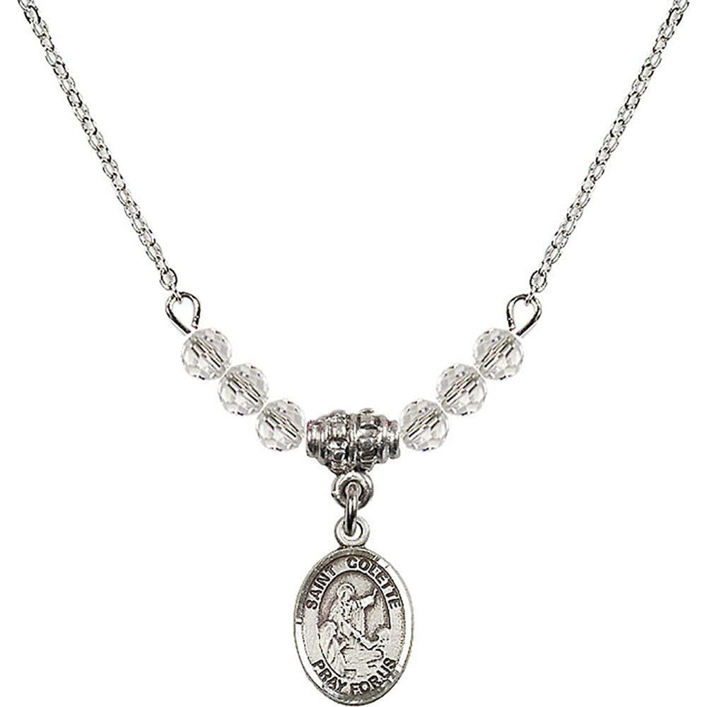 Sterling Silver Saint Colette Birthstone Necklace with Crystal Beads - 9268