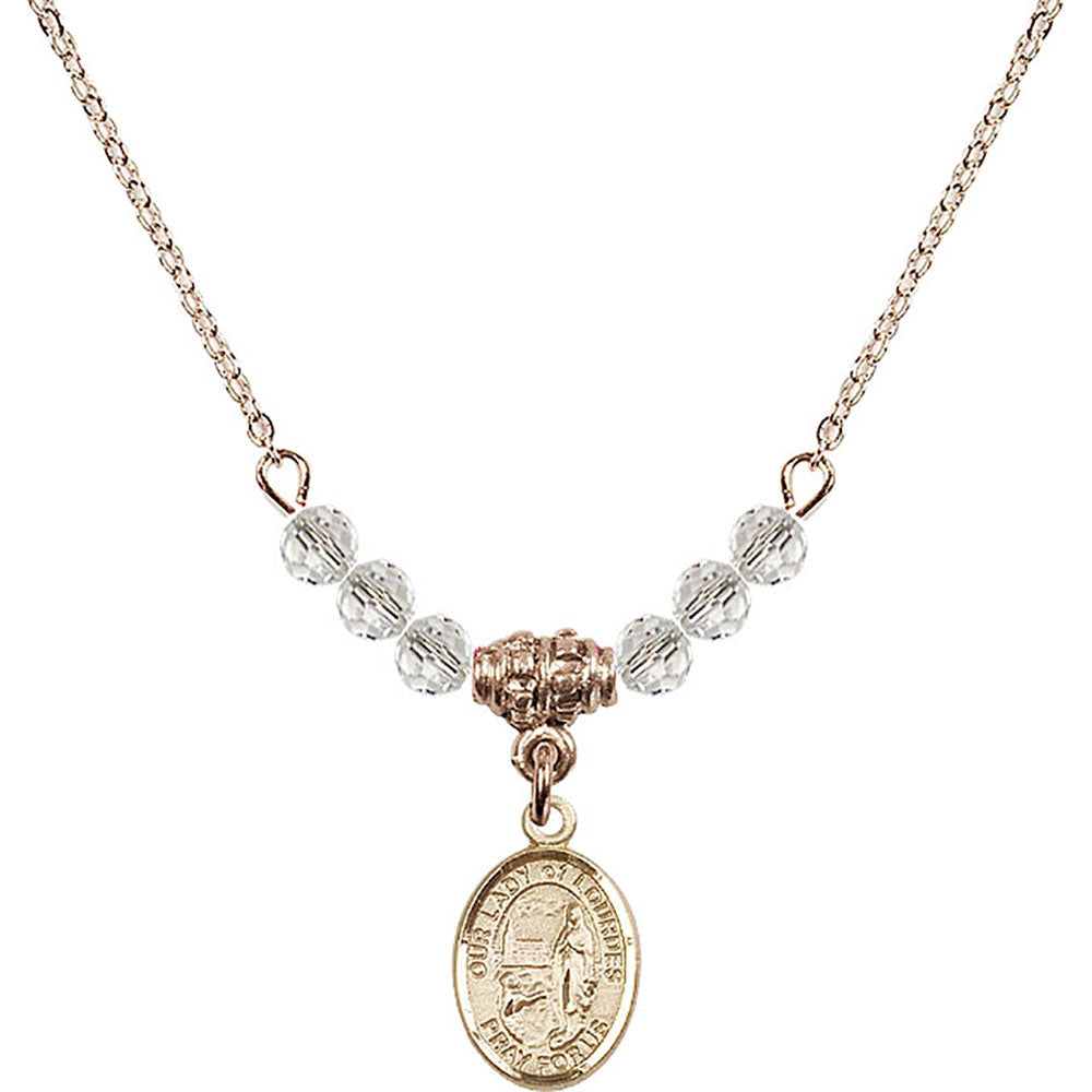 14kt Gold Filled Our Lady of Lourdes Birthstone Necklace with Crystal Beads - 9288