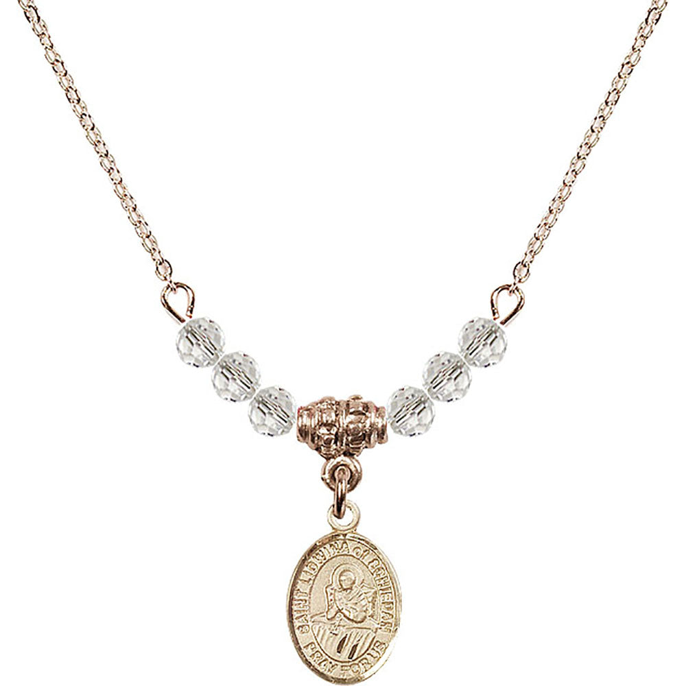 14kt Gold Filled Saint Lidwina of Schiedam Birthstone Necklace with Crystal Beads - 9297