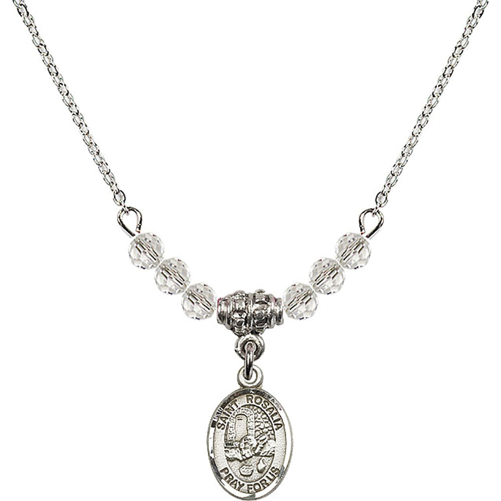 Sterling Silver Saint Rosalia Birthstone Necklace with Crystal Beads - 9309