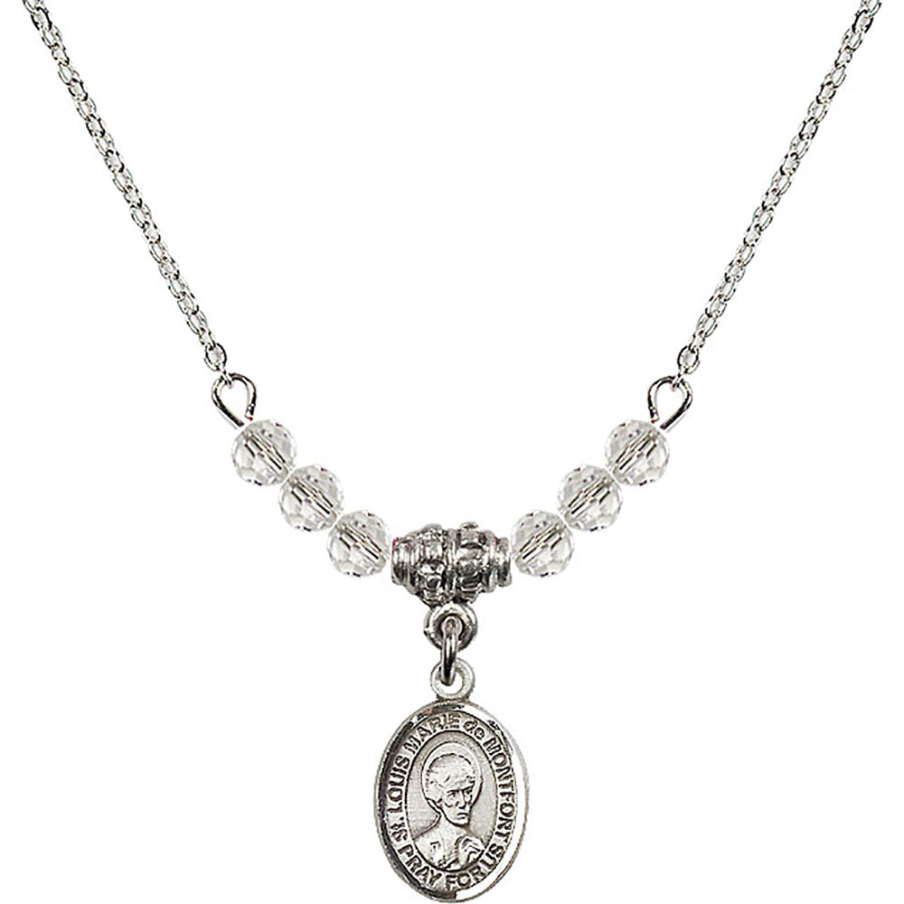 Sterling Silver Saint Louis Marie de Montfort Birthstone Necklace with Crystal Beads - 9330