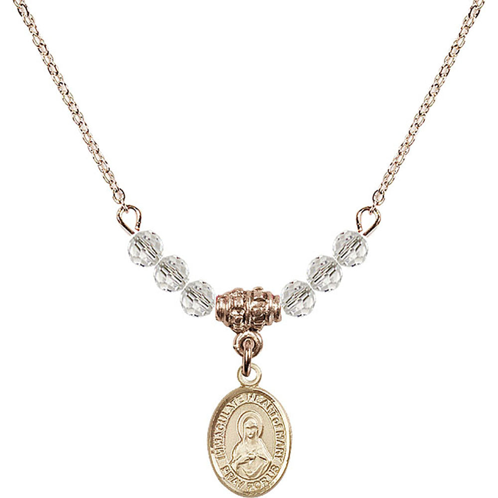 14kt Gold Filled Immaculate Heart of Mary Birthstone Necklace with Crystal Beads - 9337