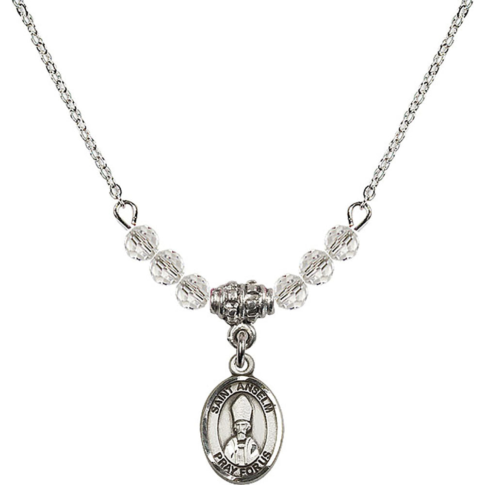 Sterling Silver Saint Anselm of Canterbury Birthstone Necklace with Crystal Beads - 9342
