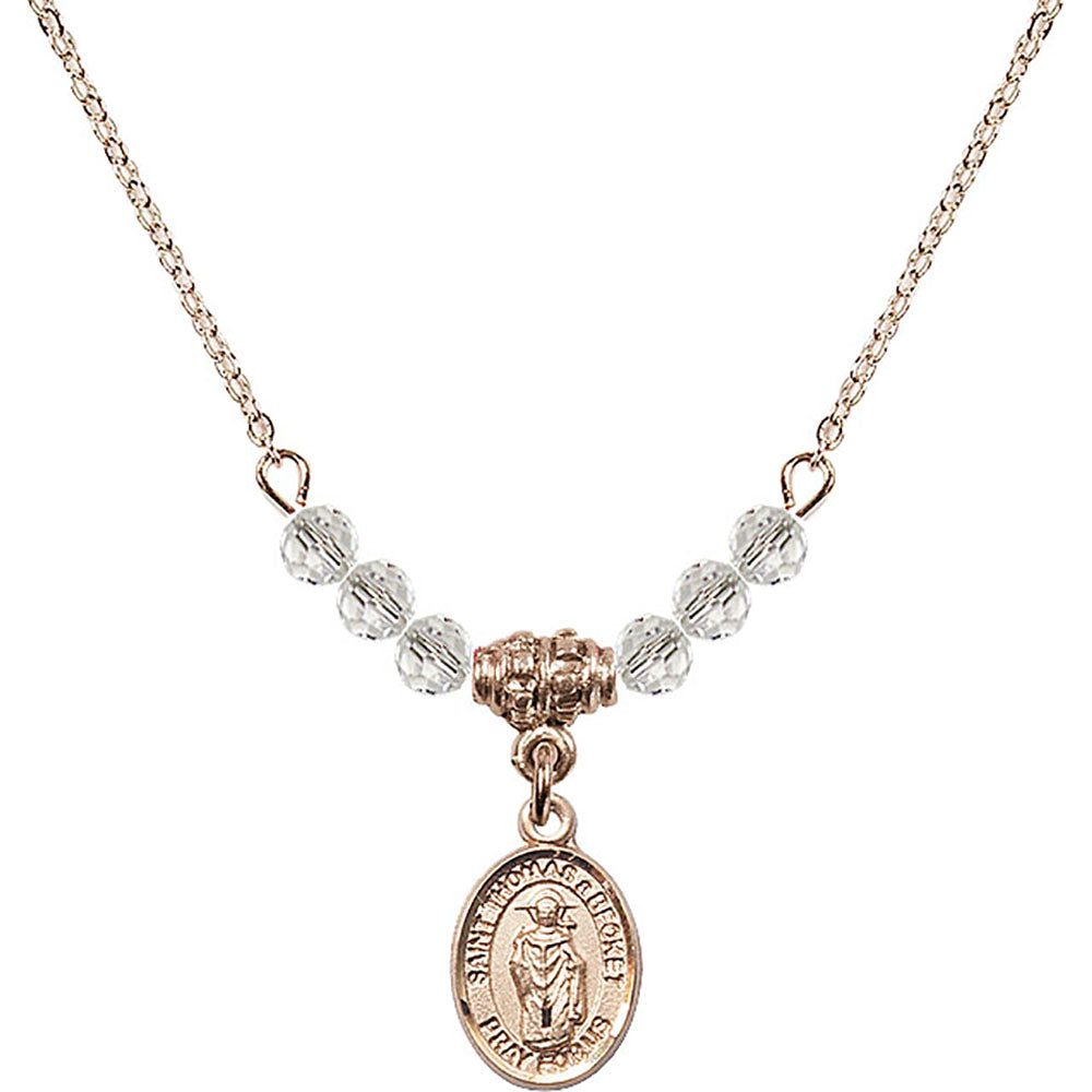 14kt Gold Filled Saint Thomas A Becket Birthstone Necklace with Crystal Beads - 9344