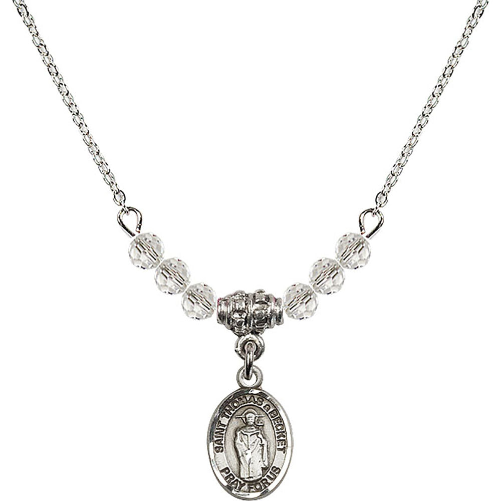 Sterling Silver Saint Thomas A Becket Birthstone Necklace with Crystal Beads - 9344