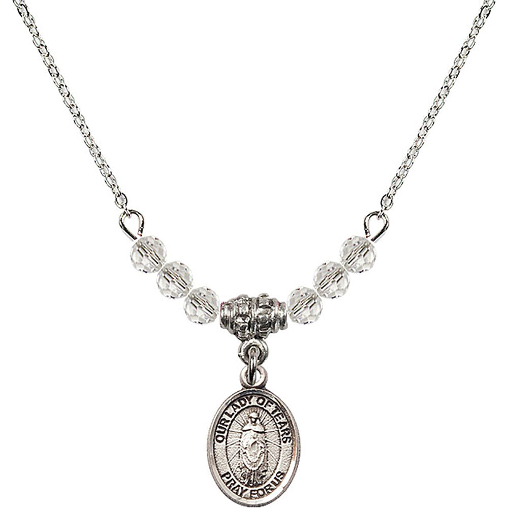 Sterling Silver Our Lady of Tears Birthstone Necklace with Crystal Beads - 9346