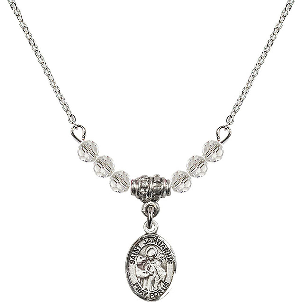 Sterling Silver Saint Januarius Birthstone Necklace with Crystal Beads - 9351