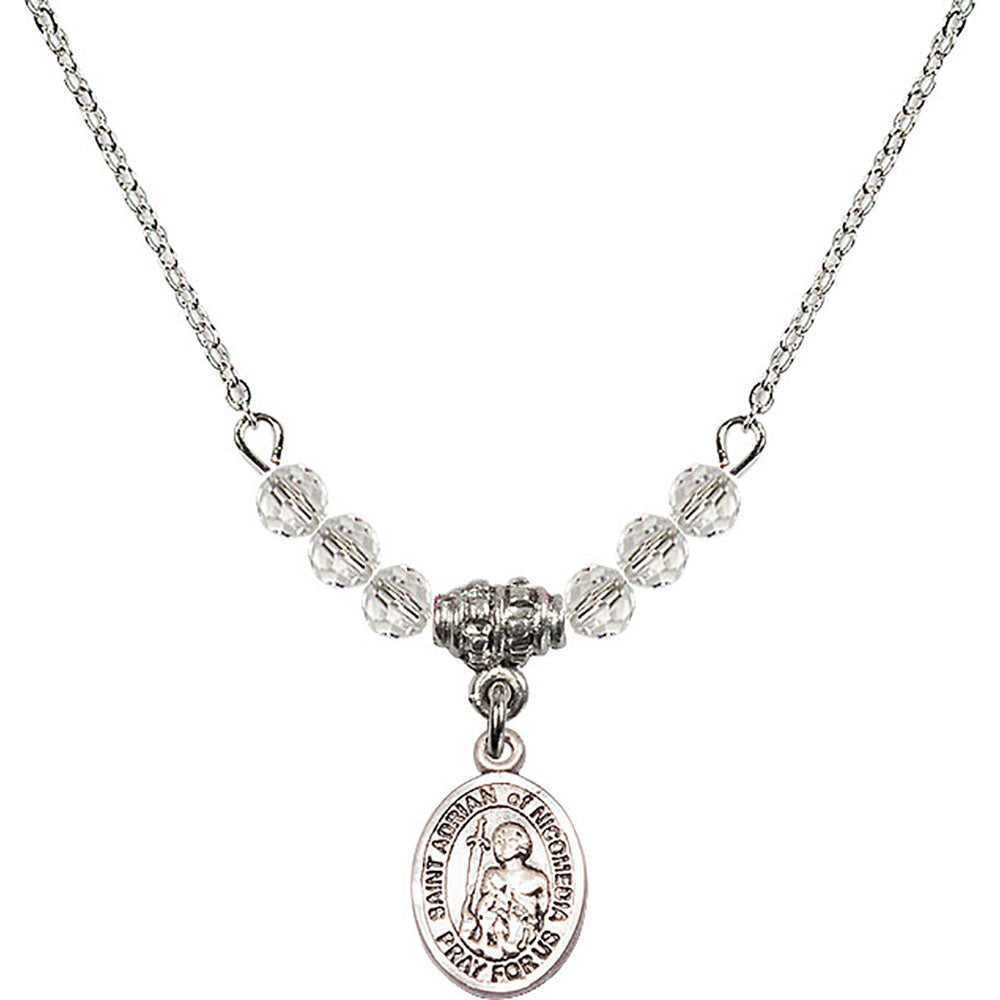 Sterling Silver Saint Adrian of Nicomedia Birthstone Necklace with Crystal Beads - 9353