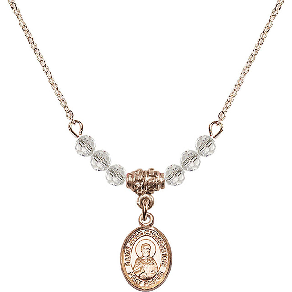 14kt Gold Filled Saint John Chrysostom Birthstone Necklace with Crystal Beads - 9357