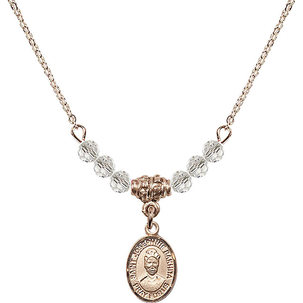 14kt Gold Filled Saint Josephine Bakhita Birthstone Necklace with Crystal Beads - 9360