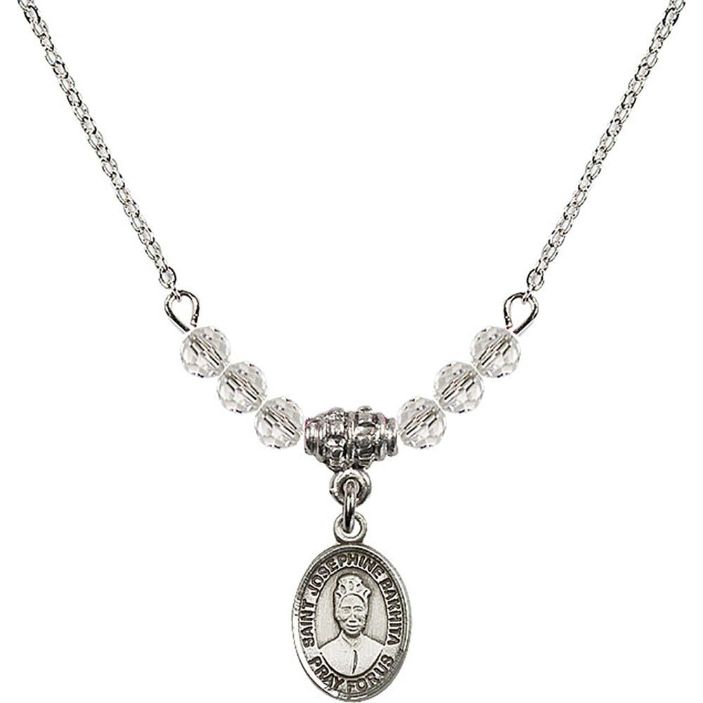 Sterling Silver Saint Josephine Bakhita Birthstone Necklace with Crystal Beads - 9360