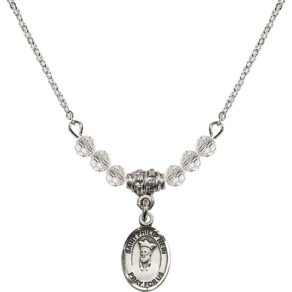 Sterling Silver Saint Philip Neri Birthstone Necklace with Crystal Beads - 9369