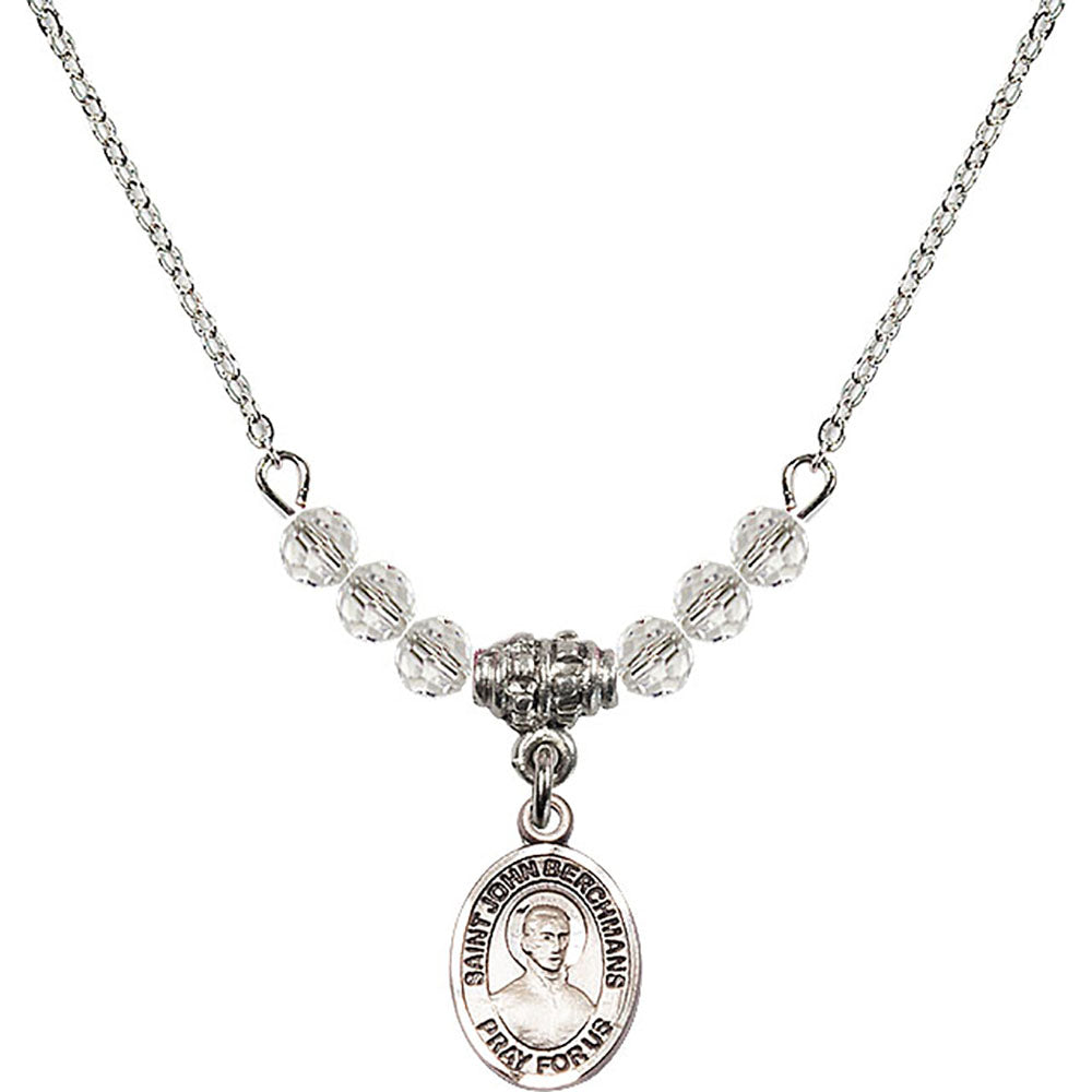 Sterling Silver Saint John Berchmans Birthstone Necklace with Crystal Beads - 9370
