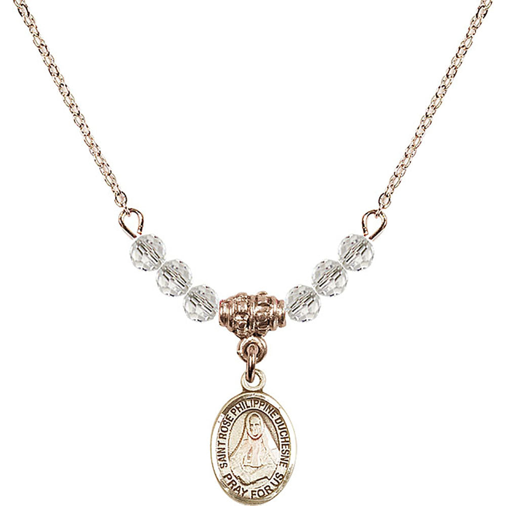 14kt Gold Filled Saint Rose Philippine Duchesne Birthstone Necklace with Crystal Beads - 9371