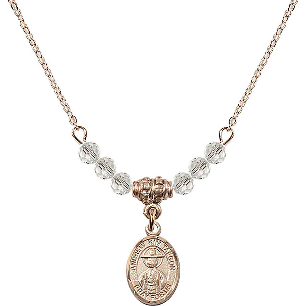 14kt Gold Filled Saint Andrew Kim Taegon Birthstone Necklace with Crystal Beads - 9373