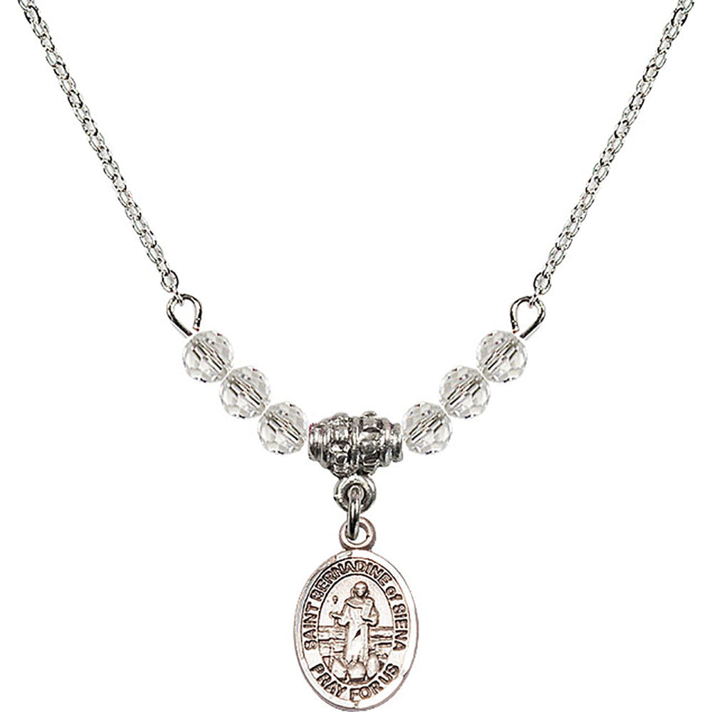 Sterling Silver Saint Bernadine of Sienna Birthstone Necklace with Crystal Beads - 9387