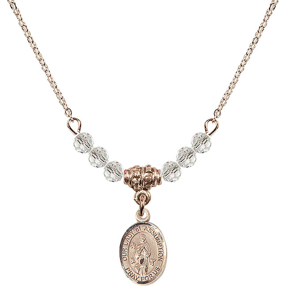 14kt Gold Filled Our Lady of Assumption Birthstone Necklace with Crystal Beads - 9388