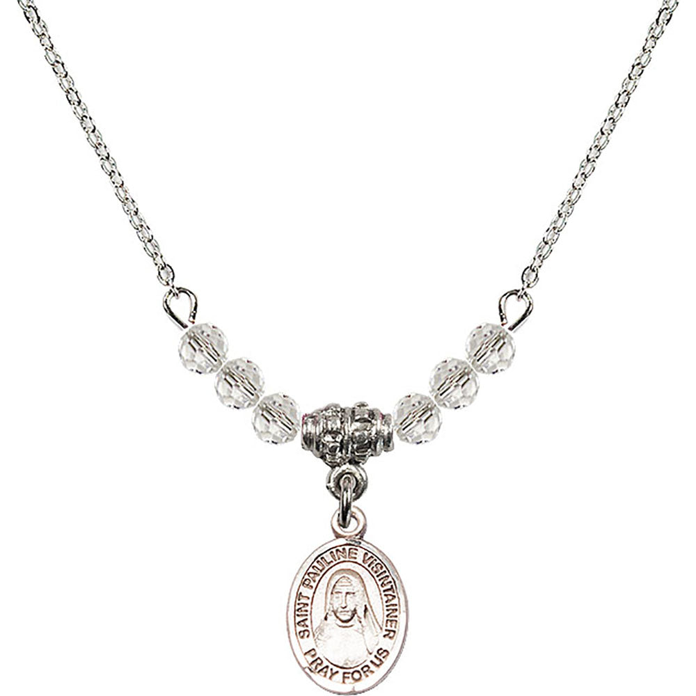 Sterling Silver Saint Pauline Visintainer Birthstone Necklace with Crystal Beads - 9391