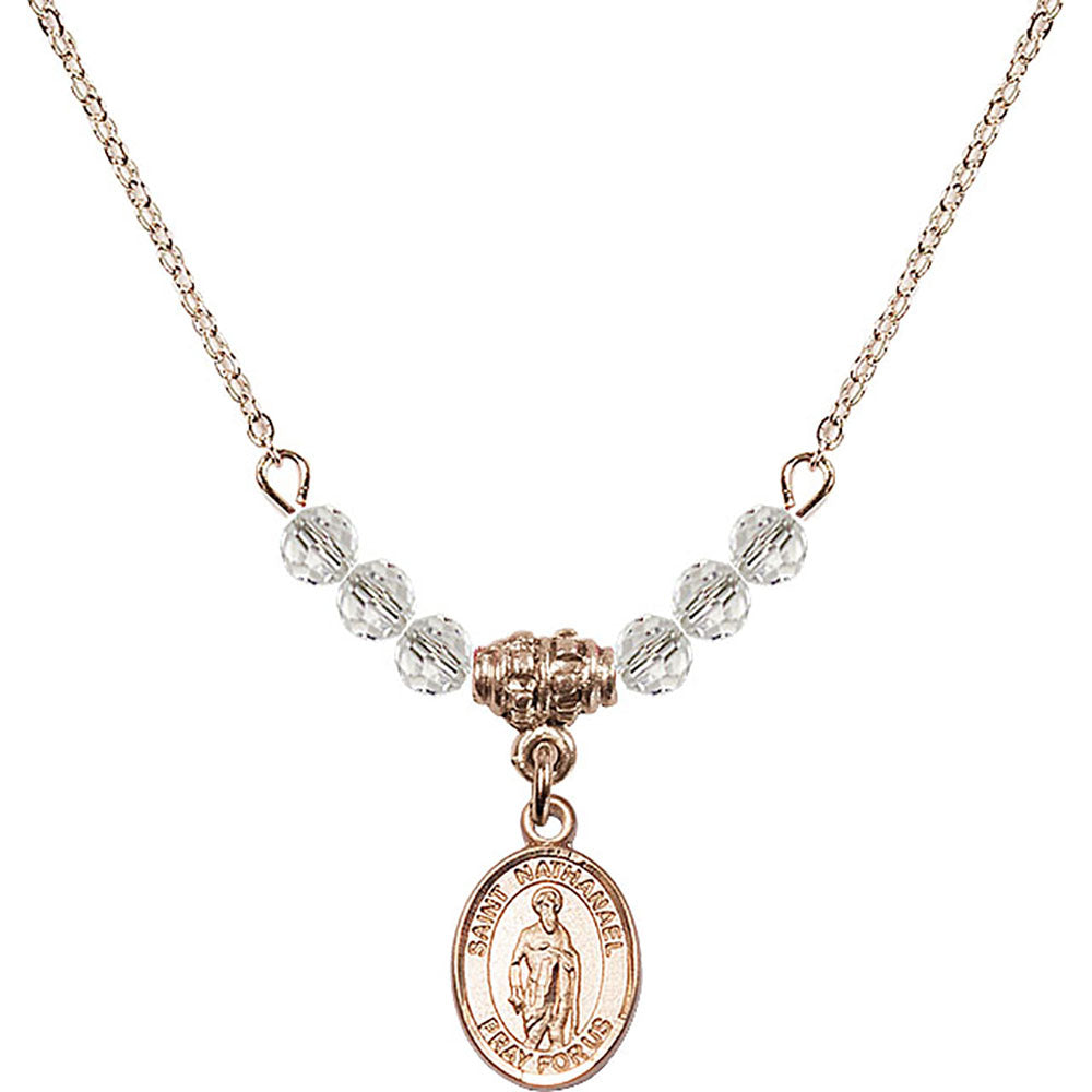14kt Gold Filled Saint Nathanael Birthstone Necklace with Crystal Beads - 9398