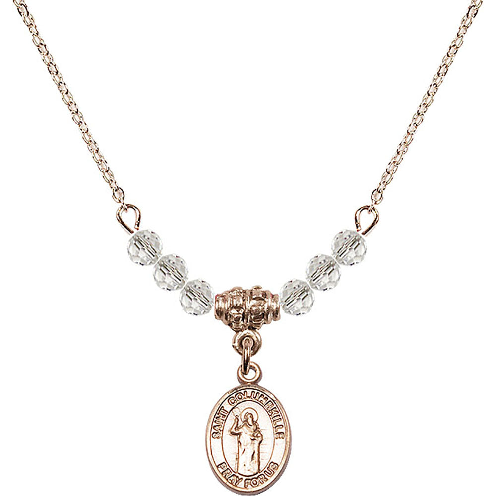 14kt Gold Filled Saint Columbkille Birthstone Necklace with Crystal Beads - 9399
