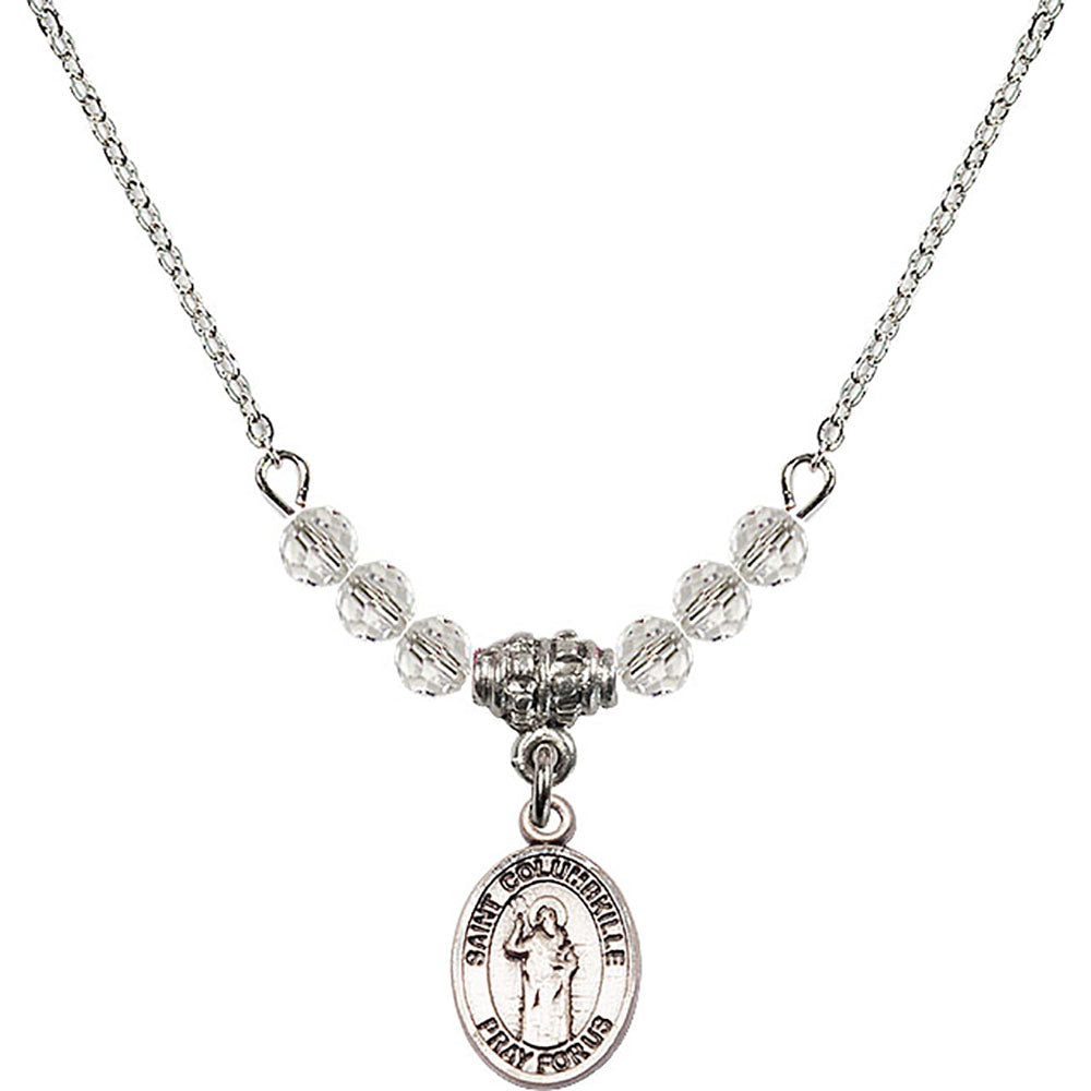 Sterling Silver Saint Columbkille Birthstone Necklace with Crystal Beads - 9399