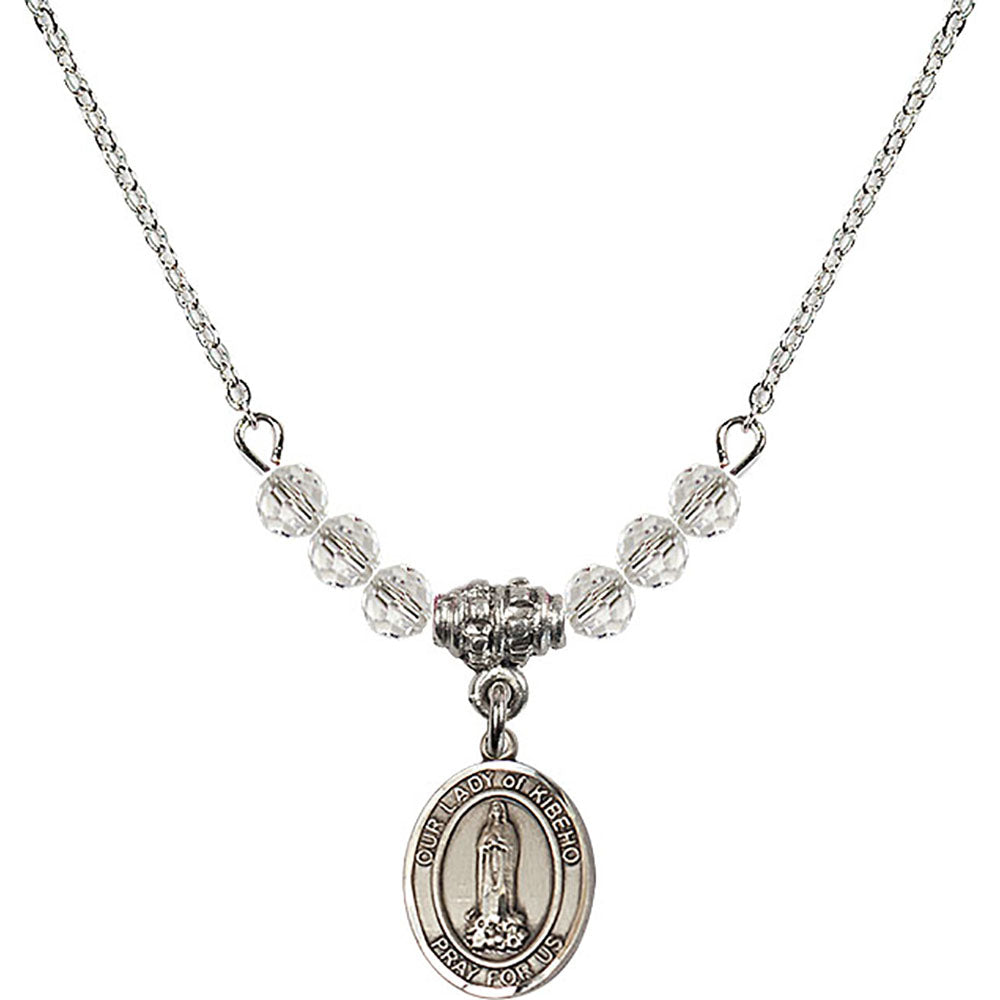 Sterling Silver Our Lady of Kibeho Birthstone Necklace with Crystal Beads - 9414