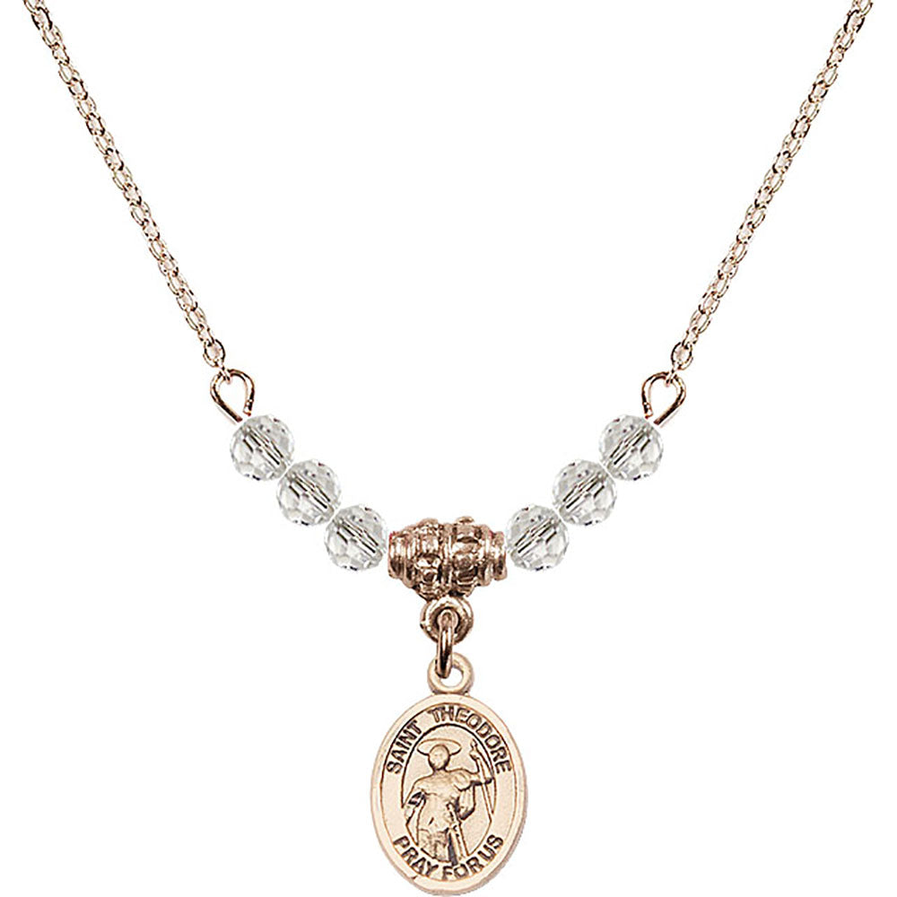 14kt Gold Filled Saint Theodore Stratelates Birthstone Necklace with Crystal Beads - 9415