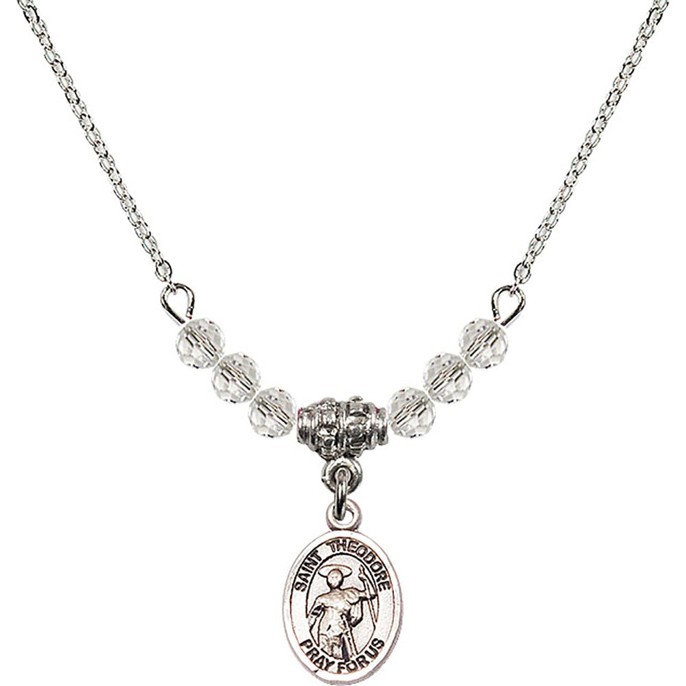 Sterling Silver Saint Theodore Stratelates Birthstone Necklace with Crystal Beads - 9415
