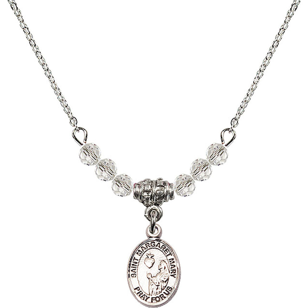 Sterling Silver Saint Margaret Mary Alacoque Birthstone Necklace with Crystal Beads - 9420