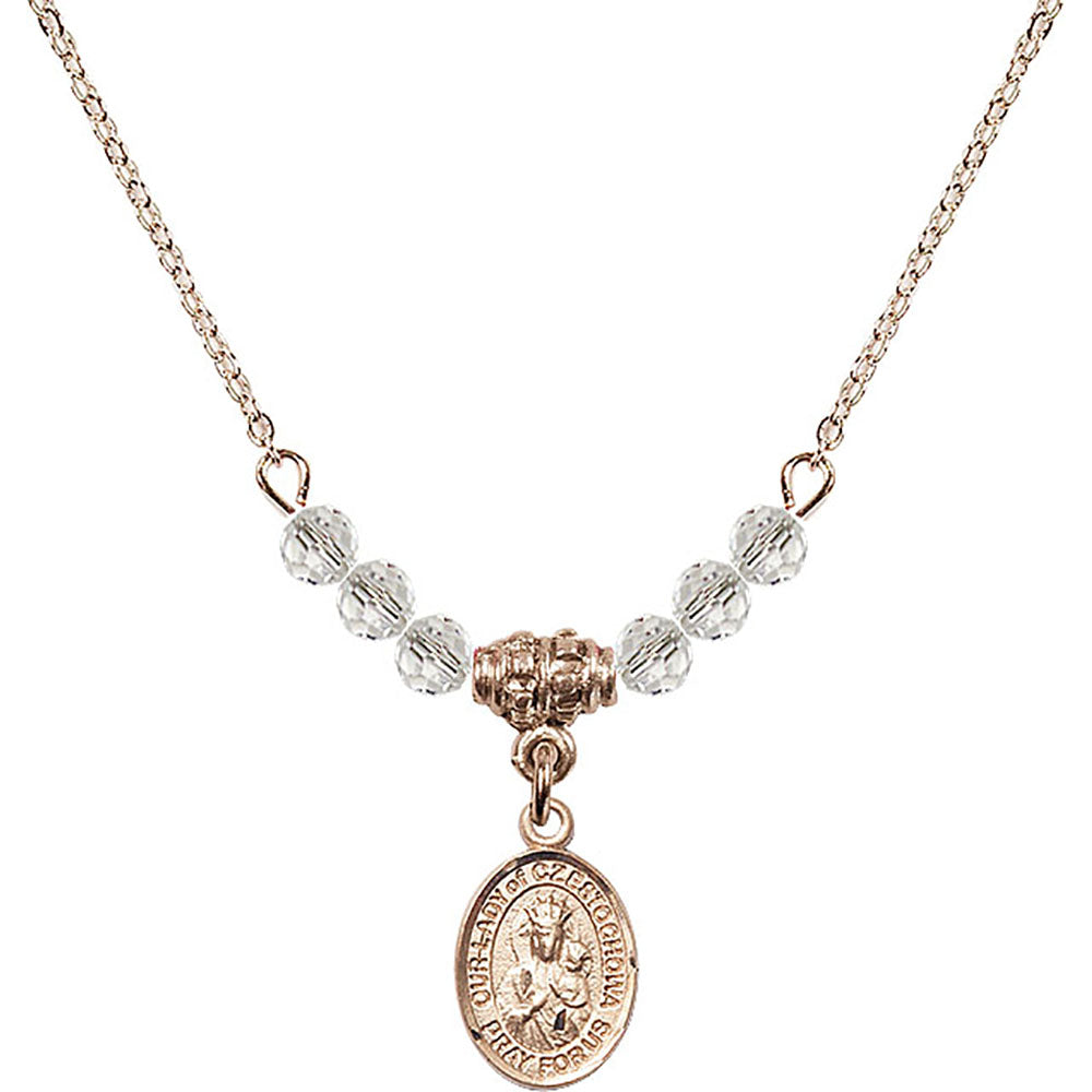 14kt Gold Filled Our Lady of Czestochowa Birthstone Necklace with Crystal Beads - 9421