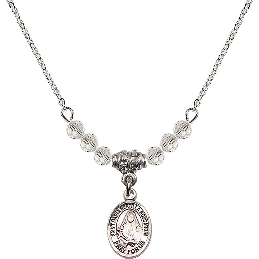 Sterling Silver Saint Maria Bertilla Boscardin Birthstone Necklace with Crystal Beads - 9428