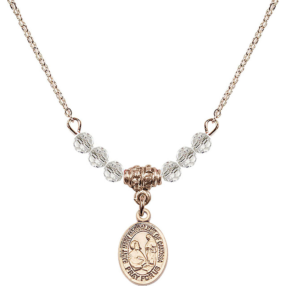 14kt Gold Filled Saint Mary Magdalene of Canossa Birthstone Necklace with Crystal Beads - 9429